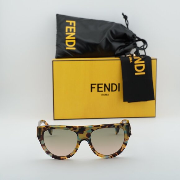 Fendi FE40150I 56P Sunglasses Shiny Havana Shield Frame, Green Gradient Lenses main image 8